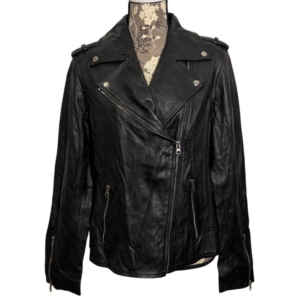 NWT Angel Jackets Kirsten Black Leather Biker Jacket Zipper Pockets Womens XL